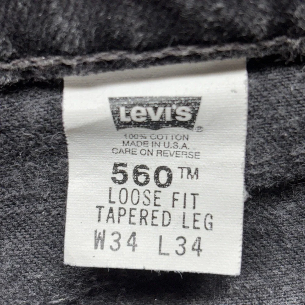 VTG 90s Levis 560 Jeans Black Denim 34x34 Loose Fit Tapered Leg Made in‎ USA